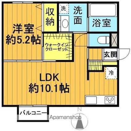 福島県郡山市咲田１丁目[1LDK/40.57m2]の間取図