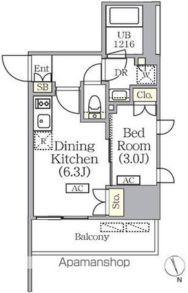 プライムガーデン銀座八丁堀[1DK/26.7m2]の間取図