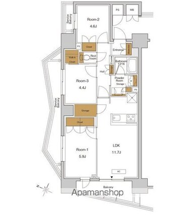 ＲＪＲプレシア東十条ガーデン[3LDK/63.36m2]の間取図