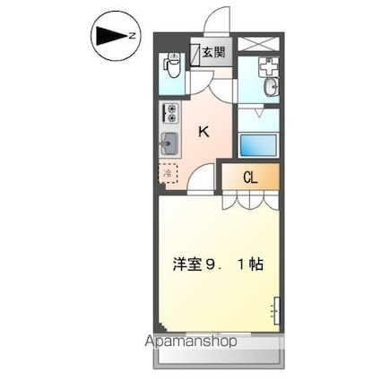 ウィスティリア[1K/30.96m2]の間取図