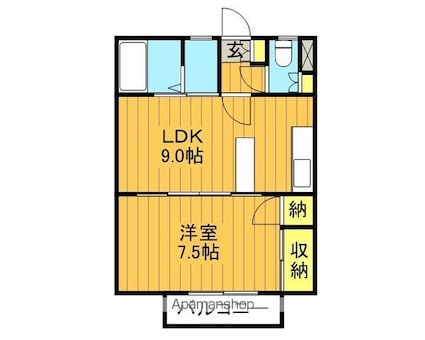 福島県郡山市字山崎[1LDK/37.7m2]の間取図