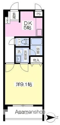 ビッグバレー高岡[1DK/34.2m2]の間取図