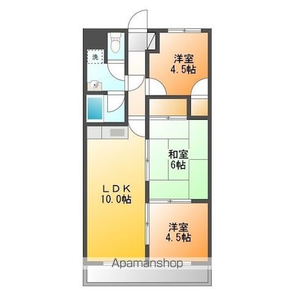 ドミール上ノ台ＡＢ[3LDK/54.45m2]の間取図
