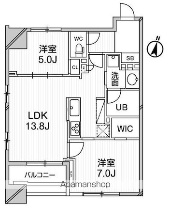 東京都世田谷区松原２丁目[2LDK/57.26m2]の間取図