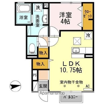 クレア　ド　ルーン　Ａ棟[1LDK/40.53m2]の間取図