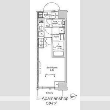 プラウドフラット門前仲町Ⅴ[1K/25.43m2]の間取図