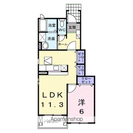クラールＳ・Ｓ　Ｂ棟[1LDK/45.72m2]の間取図