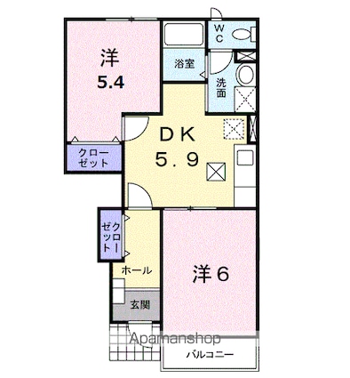 メイプルリーフⅡ[2DK/42.77m2]の間取図