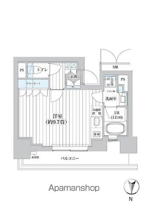 ライオンズフォーシア清澄白河[1R/26.32m2]の間取図