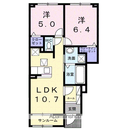 古川江合錦町２丁目アパート　　　　　　　　　　　　　　　　　[2LDK/50.47m2]の間取図