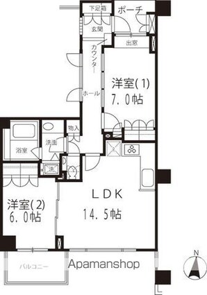 下北沢パークハウス[2LDK/68.32m2]の間取図