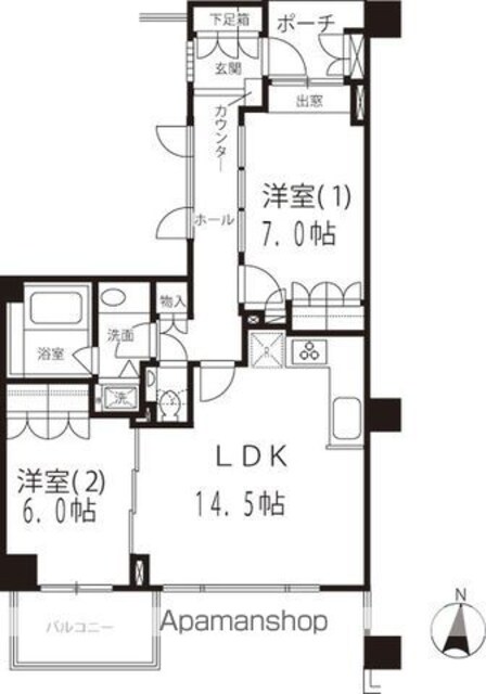 下北沢パークハウス[2LDK/68.32m2]の間取図