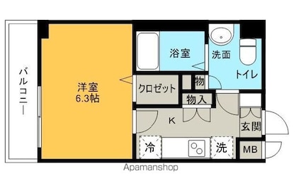 エンクレスト香椎[1K/24.96m2]の間取図
