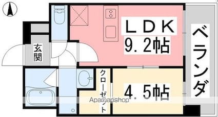ヴァン・ボヌール斎院[1LDK/32.88m2]の間取図