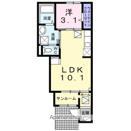 サンライト小宮東[1LDK/36.25m2]の間取図