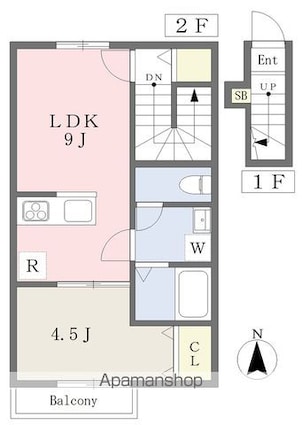 ヴィラ・アンソレイエ北条Ｂ棟[1DK/32.13m2]の間取図