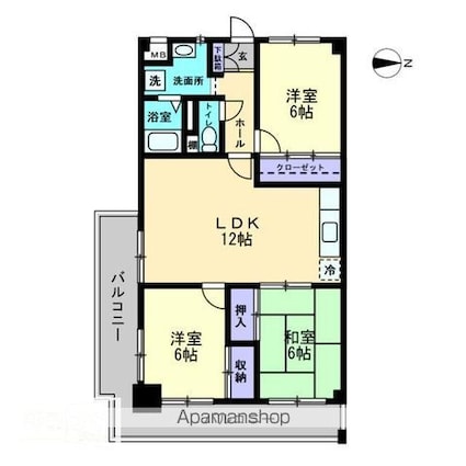 百石ハイツ[3LDK/68.25m2]の間取図