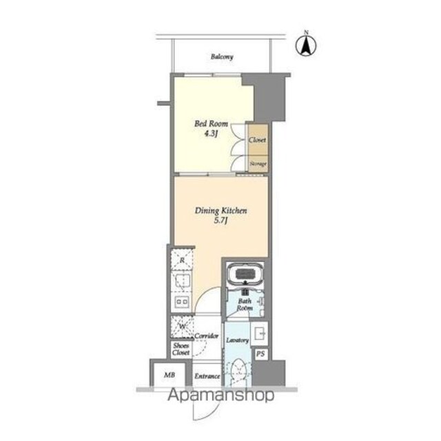 アジュールテラス東陽町[1DK/25.21m2]の間取図