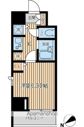 ＣＩＴＹ　ＳＰＩＲＥ　新富町[1K/22.01m2]の間取図