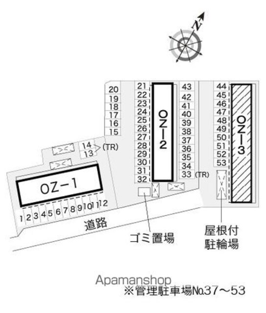 レオパレスＯＺー３[2DK/40.57m2]の配置図