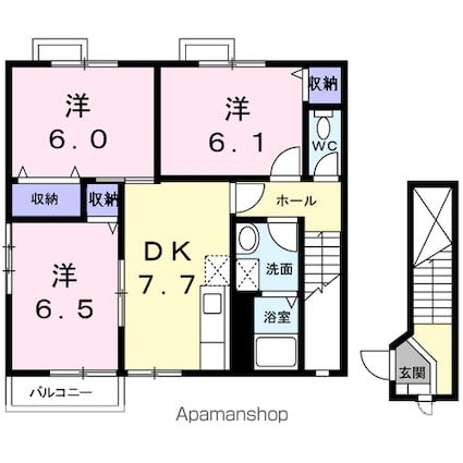 エメ　シャンブルⅠ[3DK/65.17m2]の間取図