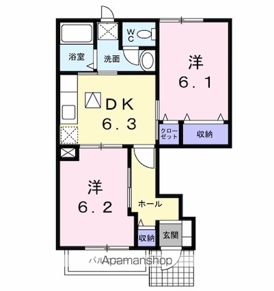 カーサ　アンソレイユＳ[2DK/45.82m2]の間取図