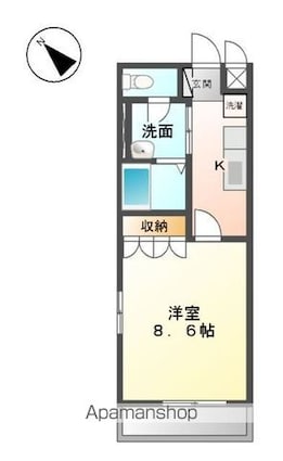 シルバーアース[1K/29.75m2]の間取図