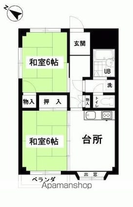サンハイツみまや[2DK/43.38m2]の間取図