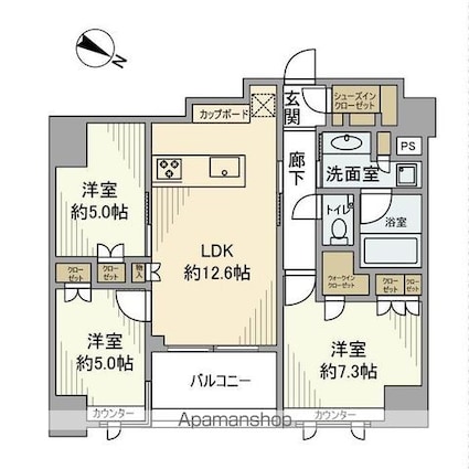 ＧＲＥＥＮ　ＰＡＲＫ日本橋堀留町[3LDK/68.26m2]の間取図