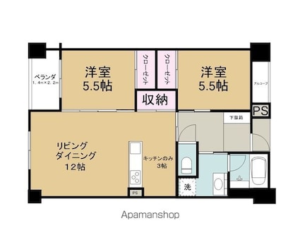 鳥生レジデンスⅠ[2LDK/68.9m2]の間取図