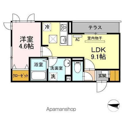 ヴィルヌーヴ　アン[1LDK/34.44m2]の間取図
