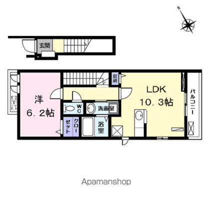 ラフレシール神郷[1LDK/45.91m2]の間取図