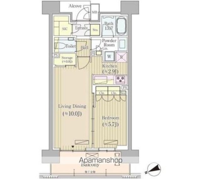 東京都新宿区荒木町[1LDK/47.01m2]の間取図