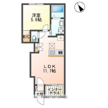 レイクヒルＢ棟（Ｌａｋｅ　Ｈｉｌｌ　Ｂ）[1LDK/43.24m2]の間取図