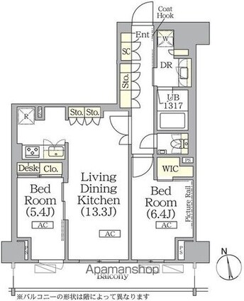 東京都新宿区東五軒町[2LDK/61.42m2]の間取図