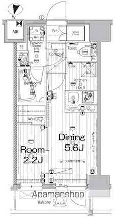 メイクス新中野アジールコート[1DK/25.37m2]の間取図