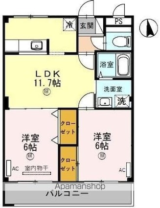 アメニティーハイツⅠ　Ⅰ[2LDK/51.3m2]の間取図