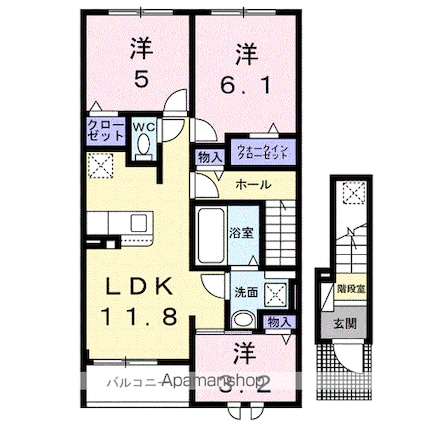 ポンテ　アルト　池上　Ｂ[3LDK/62.1m2]の間取図