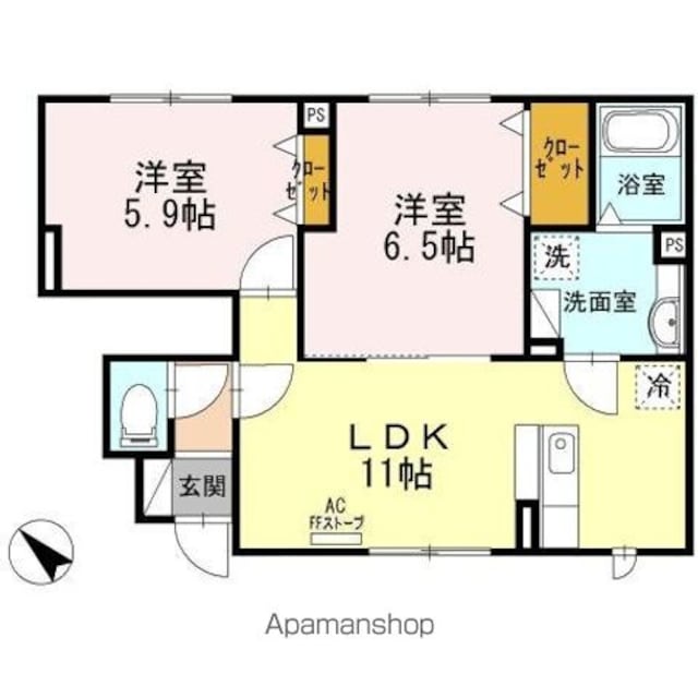セジュールＹｕｋｉ　Ｂ[2LDK/52.49m2]の間取図