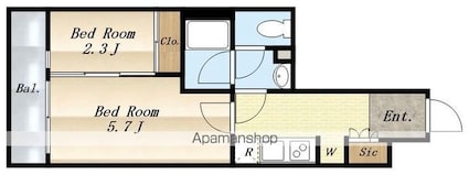 アヴァンカーサ三鷹[1DK/27.26m2]の間取図