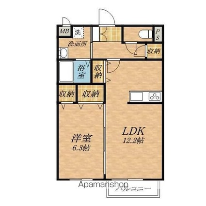 長野県飯田市北方[1LDK/46.79m2]の間取図