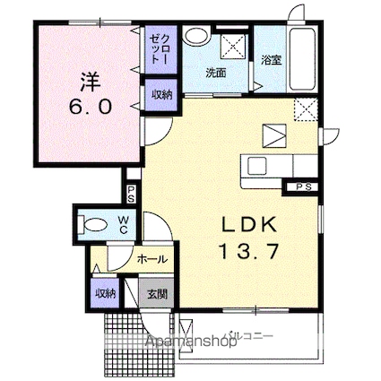 プティボヌールⅠ[1LDK/47.41m2]の間取図