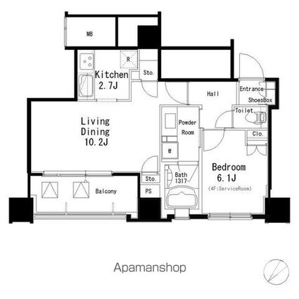 ＭＦＰＲ目黒タワー[1LDK/44.64m2]の間取図