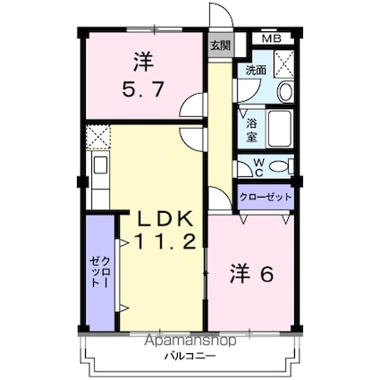 ロジュマンぽぷり[2LDK/56.51m2]の間取図