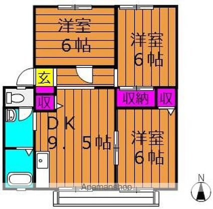 サンビレッジ新田　Ｃ[3DK/60.35m2]の間取図