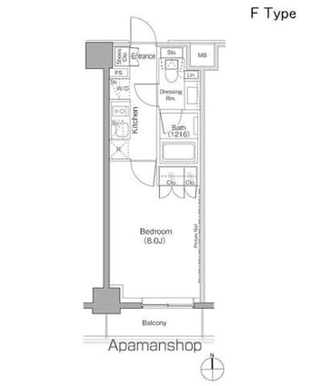 ザ・パークハビオ上野御徒町[1K/25.05m2]の間取図