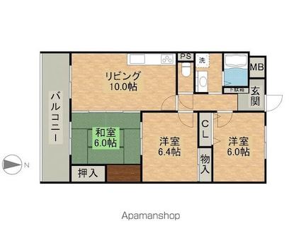 パールマンション手鎌[3LDK/65.34m2]の間取図
