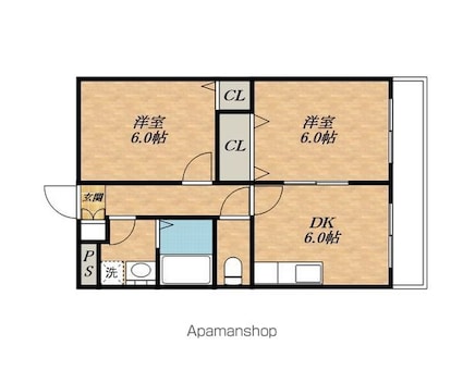 グランジュールⅠ[2DK/44.8m2]の間取図