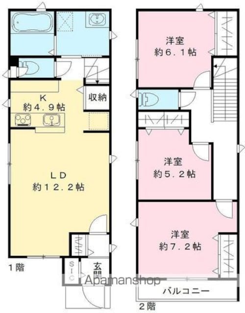 東京都新宿区北新宿４丁目[3LDK/88.74m2]の間取図