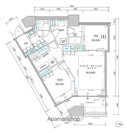 パークタワー勝どき　サウス棟[2LDK/60.25m2]の間取図